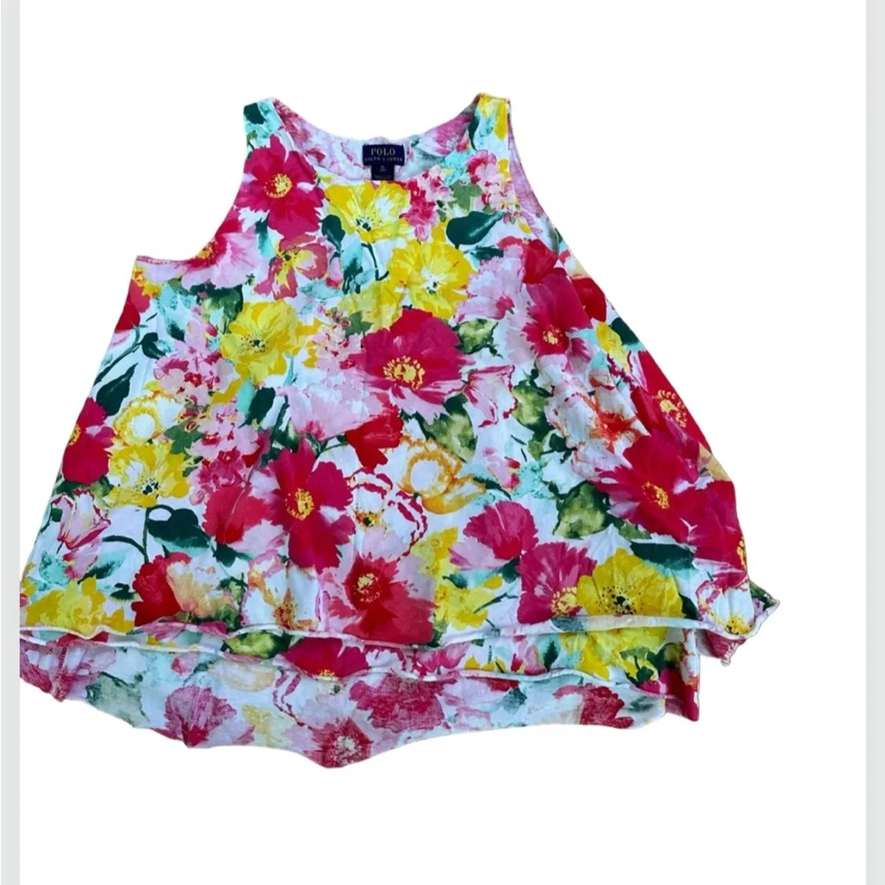 Ralph Lauren Girls Floral Tank Top XL (16) Cotton Sleeveless Summer